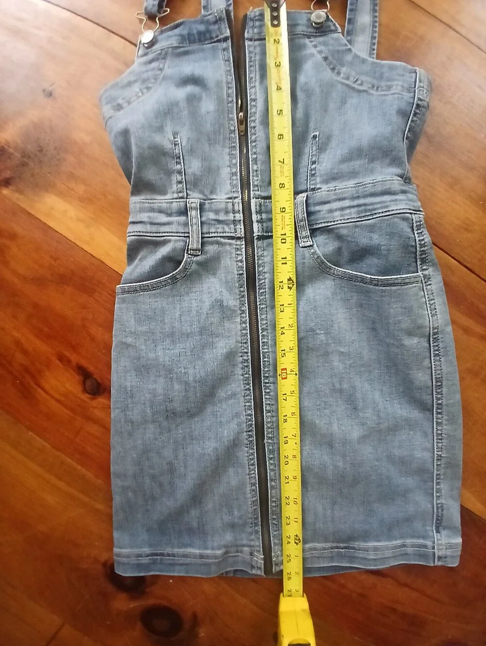 American Eagle Outfitters Super Stretch Blue Zip-Front Denim Overall Dress Sz 0 - Picture 6 of 7